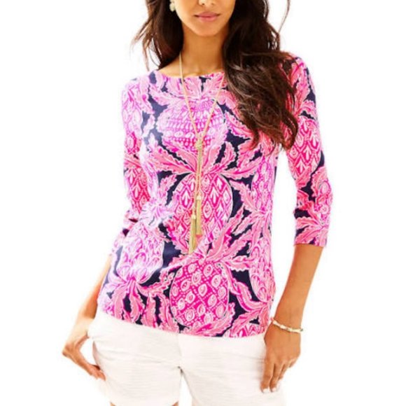 Lilly Pulitzer Waverly Top Pink Navy Coco Safari Women's Size Small H13478 - Picture 11 of 11